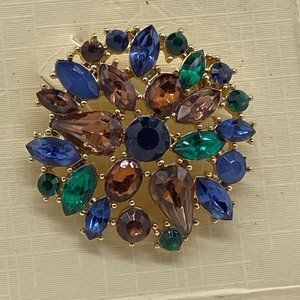 Napier Brooch Vintage Multicolor Stones in Gold Toned Settings Straight Pin with